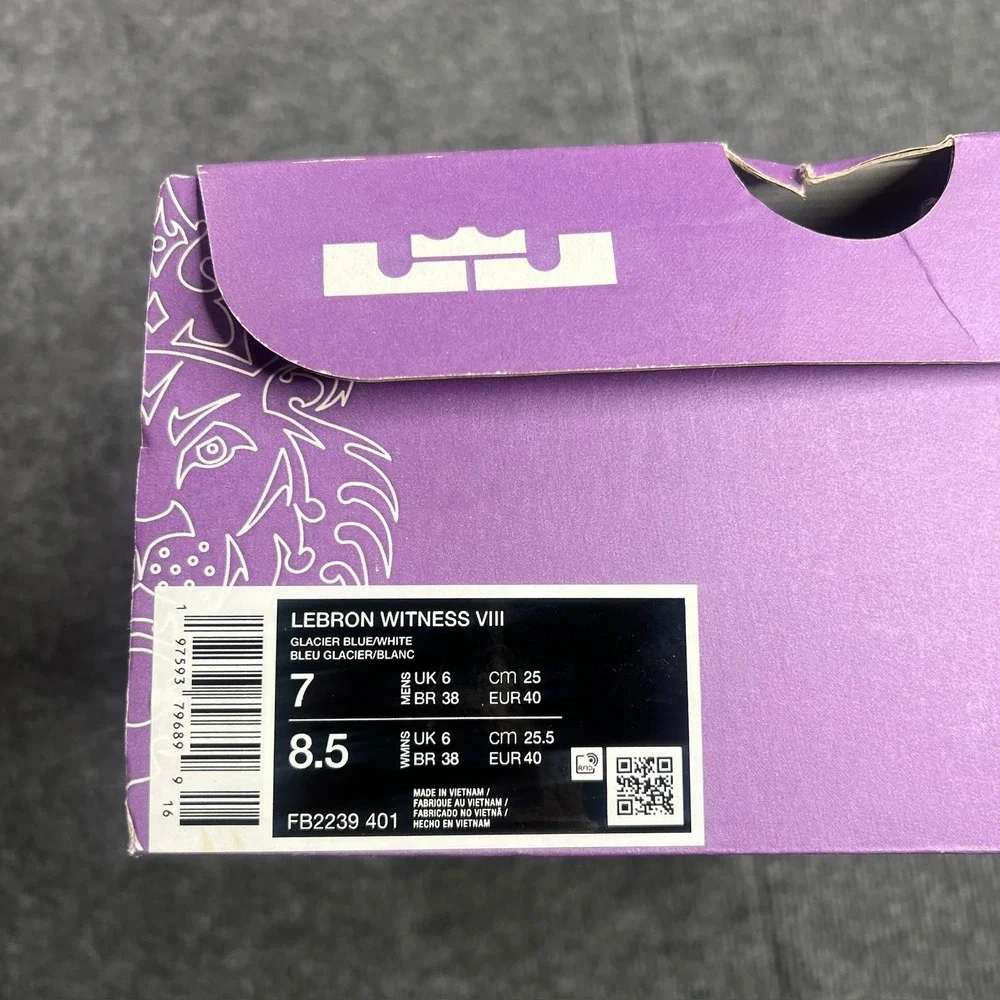 NIB Nike LeBron Witness VIII Men's 7 / Wmns 8.5 Blue Lavender Sneaker FB2239-401